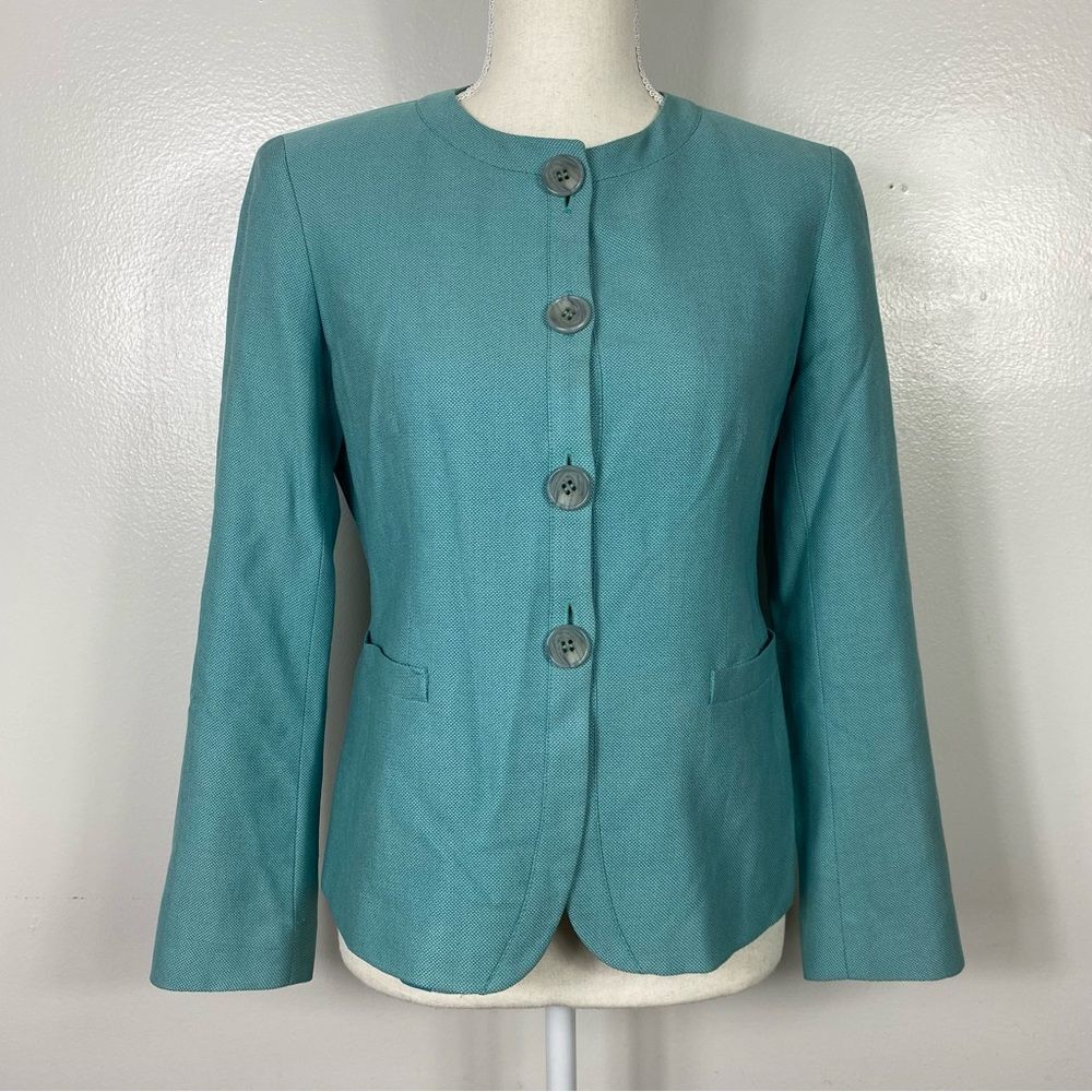 Lafayette 148 New York wool/silk collarless blazer sz 2
